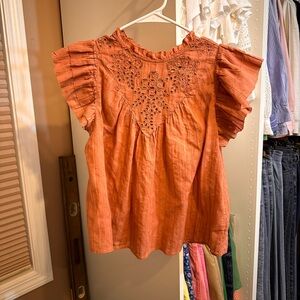 Universal Thread Women's Ruffled Eyelet Blouse - Rust